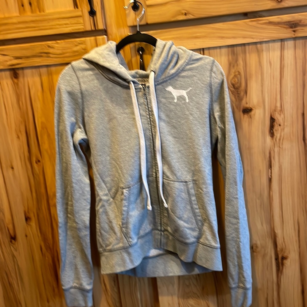 Pink brand zipper hooded sweatshirt